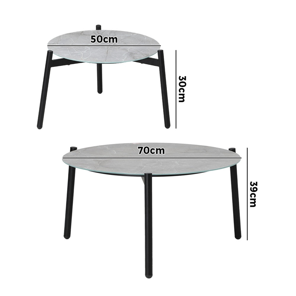Livsip Outdoor Coffee Side Marble Table Set Grey 2PC-Outdoor Table-PEROZ Accessories