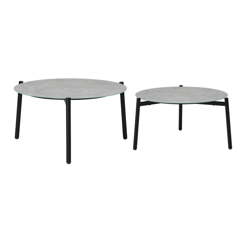 Livsip Outdoor Coffee Side Marble Table Set Grey 2PC-Outdoor Table-PEROZ Accessories