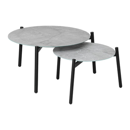 Livsip Outdoor Coffee Side Marble Table Set Grey 2PC-Outdoor Table-PEROZ Accessories