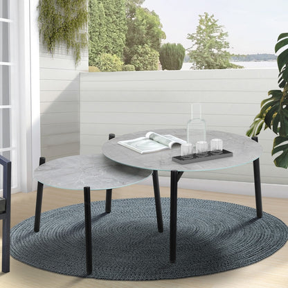 Livsip Outdoor Coffee Side Marble Table Set Grey 2PC-Outdoor Table-PEROZ Accessories