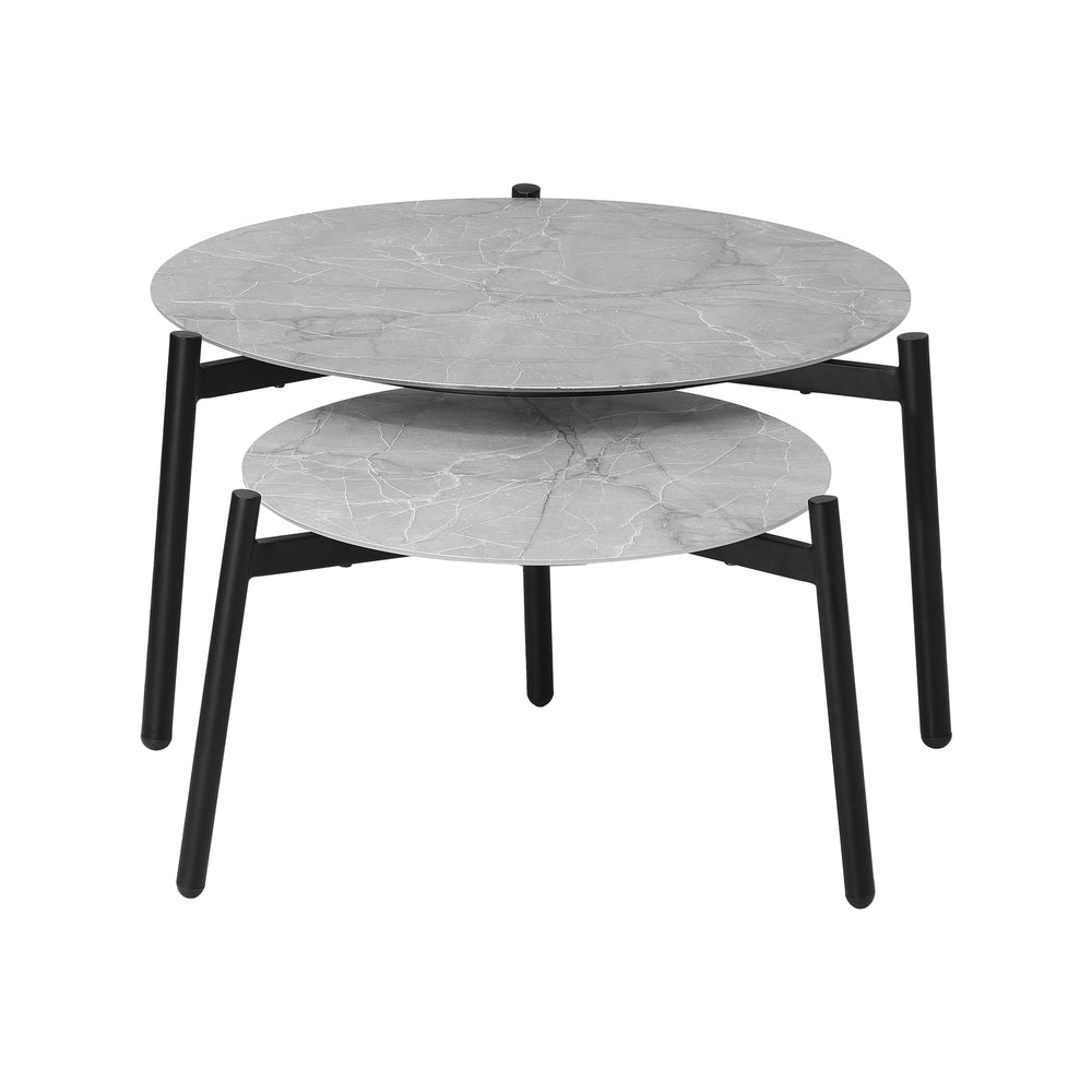 Livsip Outdoor Coffee Side Marble Table Set Grey 2PC-Outdoor Table-PEROZ Accessories
