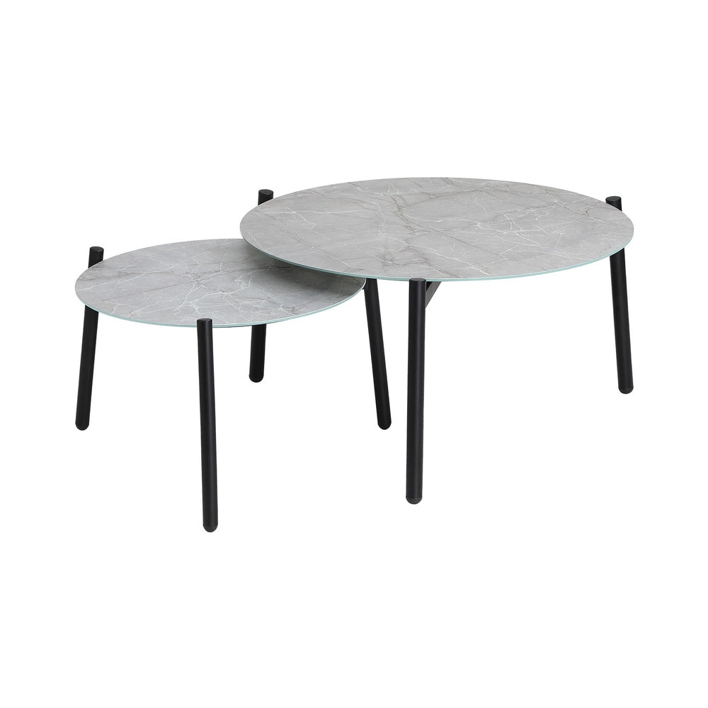 Livsip Outdoor Coffee Side Marble Table Set Grey 2PC-Outdoor Table-PEROZ Accessories