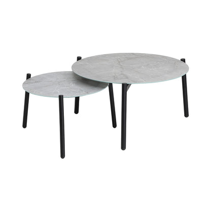 Livsip Outdoor Coffee Side Marble Table Set Grey 2PC-Outdoor Table-PEROZ Accessories
