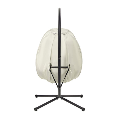 Livsip Outdoor Egg Hanging Chair Swing Seat with Stand Cushions Beige-Outdoor Hanging Chair-PEROZ Accessories