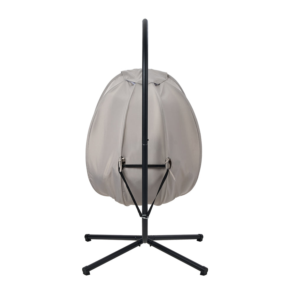 Livsip Outdoor Egg Hanging Chair Swing Seat with Stand Cushions Grey-Outdoor Hanging Chair-PEROZ Accessories