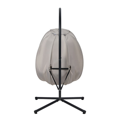 Livsip Outdoor Egg Hanging Chair Swing Seat with Stand Cushions Grey-Outdoor Hanging Chair-PEROZ Accessories