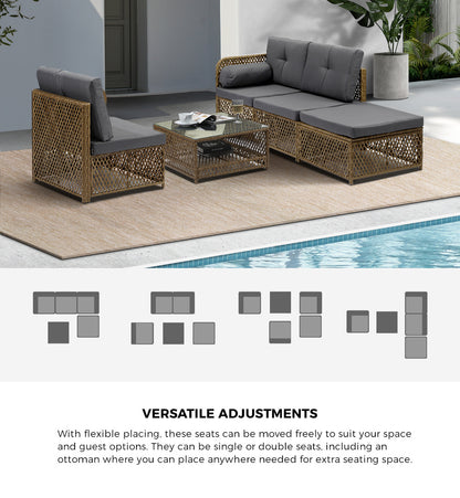 Livsip Outdoor Furniture Lounge Setting 4 Seater Wicker Sofa Set-Outdoor Sofa Set-PEROZ Accessories