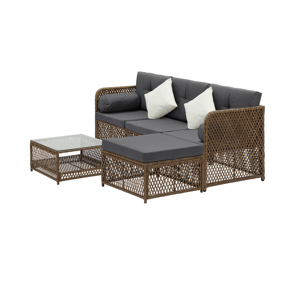 Livsip Outdoor Furniture Lounge Setting 4 Seater Wicker Sofa Set-Outdoor Sofa Set-PEROZ Accessories