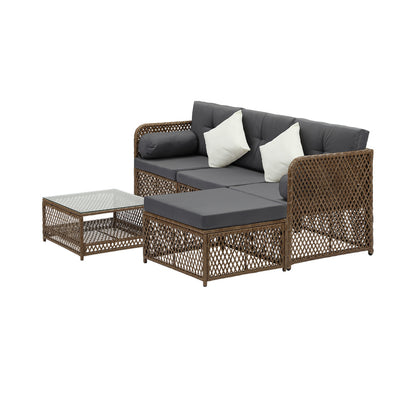 Livsip Outdoor Furniture Lounge Setting 4 Seater Wicker Sofa Set-Outdoor Sofa Set-PEROZ Accessories