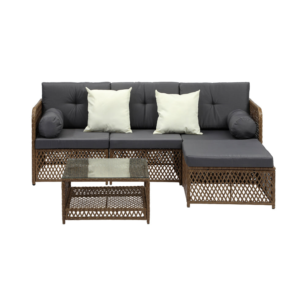 Livsip Outdoor Furniture Lounge Setting 4 Seater Wicker Sofa Set-Outdoor Sofa Set-PEROZ Accessories