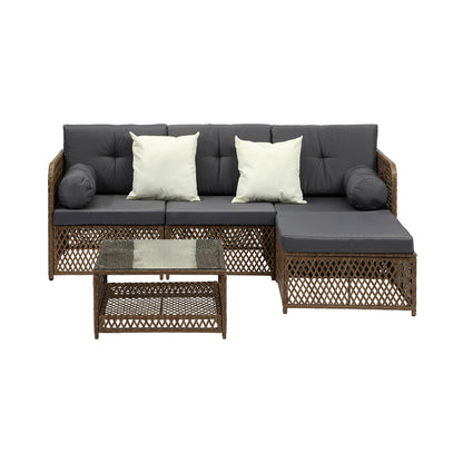 Livsip Outdoor Furniture Lounge Setting 4 Seater Wicker Sofa Set-Outdoor Sofa Set-PEROZ Accessories