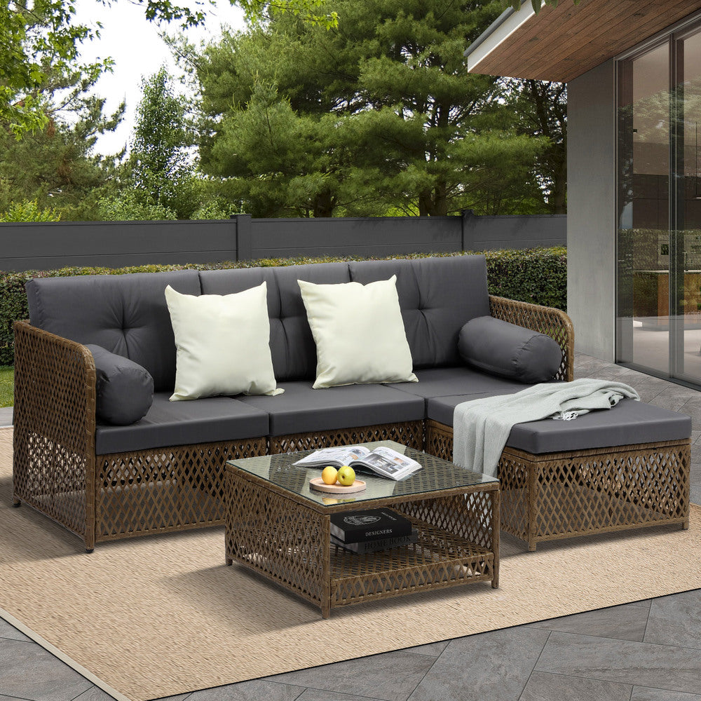 Livsip Outdoor Furniture Lounge Setting 4 Seater Wicker Sofa Set-Outdoor Sofa Set-PEROZ Accessories