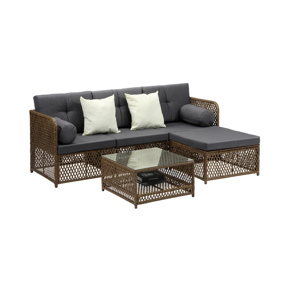 Livsip Outdoor Furniture Lounge Setting 4 Seater Wicker Sofa Set-Outdoor Sofa Set-PEROZ Accessories
