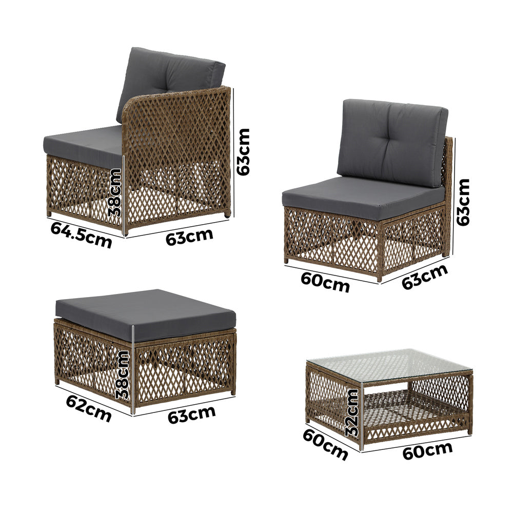 Livsip Outdoor Furniture Lounge Setting 6 Seater Wicker Sofa Set-Outdoor Sofa Set-PEROZ Accessories