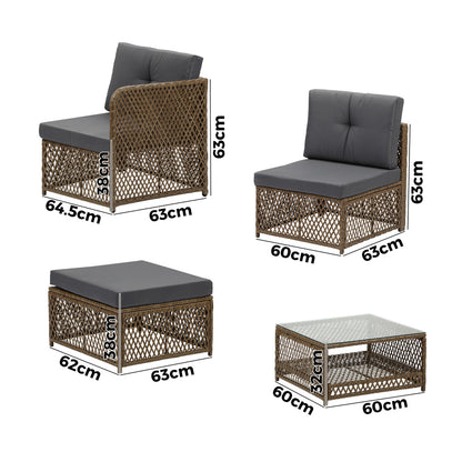 Livsip Outdoor Furniture Lounge Setting 6 Seater Wicker Sofa Set-Outdoor Sofa Set-PEROZ Accessories