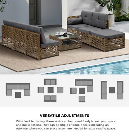 Livsip Outdoor Furniture Lounge Setting 6 Seater Wicker Sofa Set-Outdoor Sofa Set-PEROZ Accessories