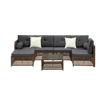 Livsip Outdoor Furniture Lounge Setting 6 Seater Wicker Sofa Set-Outdoor Sofa Set-PEROZ Accessories