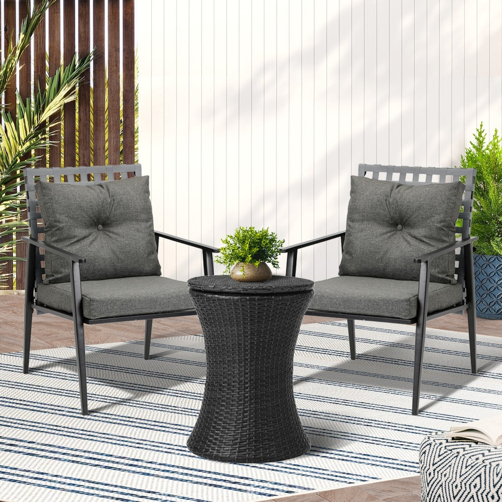 Livsip Outdoor Furniture Setting Ice Bucket Black Table 2 Seater-Outdoor Patio Set-PEROZ Accessories
