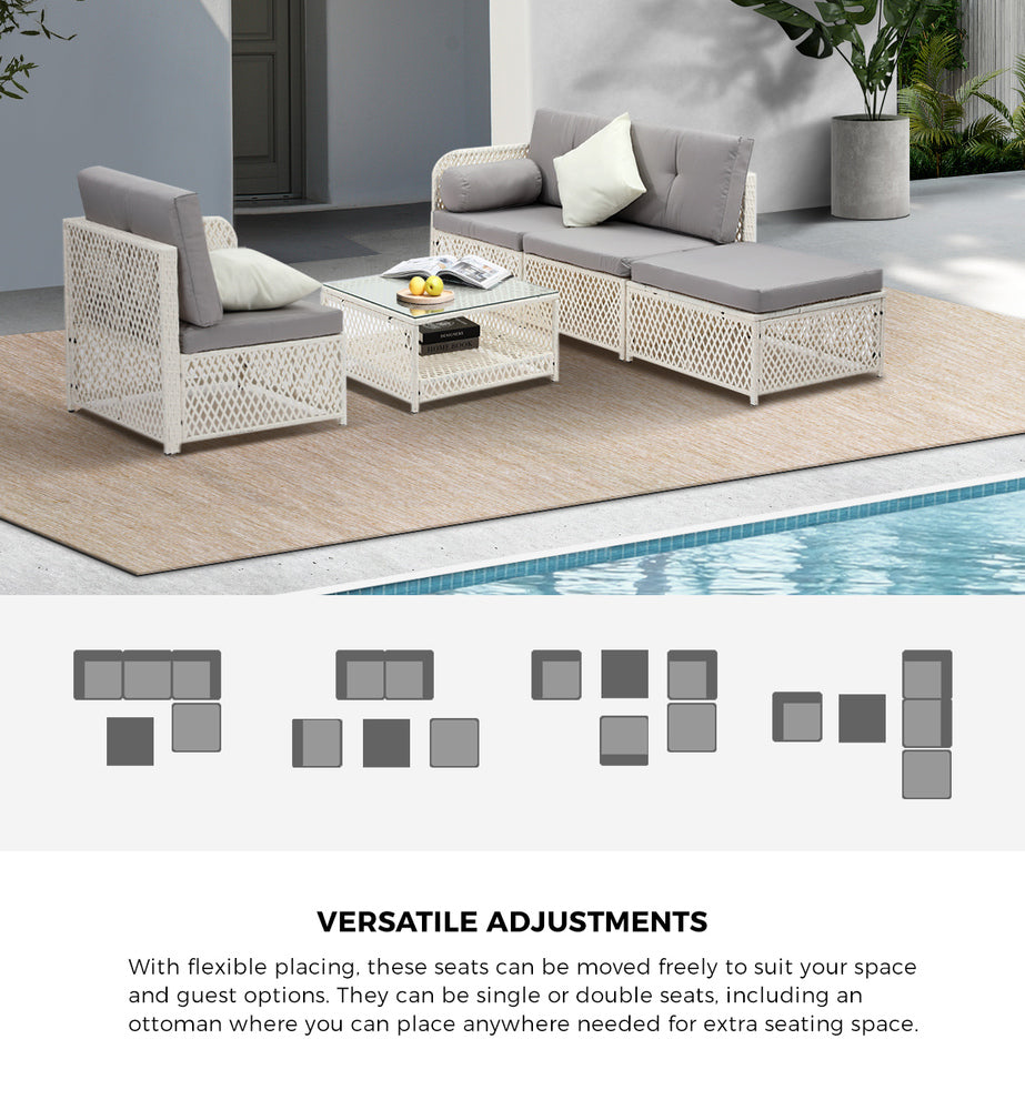 Livsip Outdoor Furniture Sofa Set 5PCS Wicker Lounge Setting-Outdoor Sofa Set-PEROZ Accessories