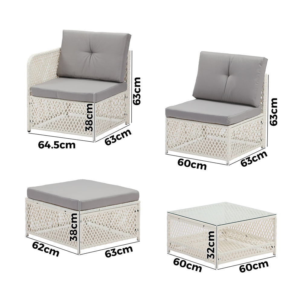 Livsip Outdoor Furniture Sofa Set 5PCS Wicker Lounge Setting-Outdoor Sofa Set-PEROZ Accessories
