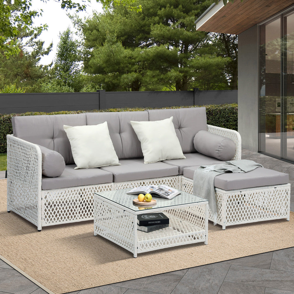 Livsip Outdoor Furniture Sofa Set 5PCS Wicker Lounge Setting-Outdoor Sofa Set-PEROZ Accessories