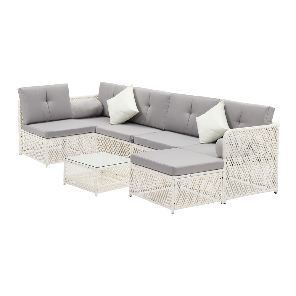 Livsip Outdoor Furniture Sofa Set 7-Piece Wicker Lounge Setting-Outdoor Sofa Set-PEROZ Accessories