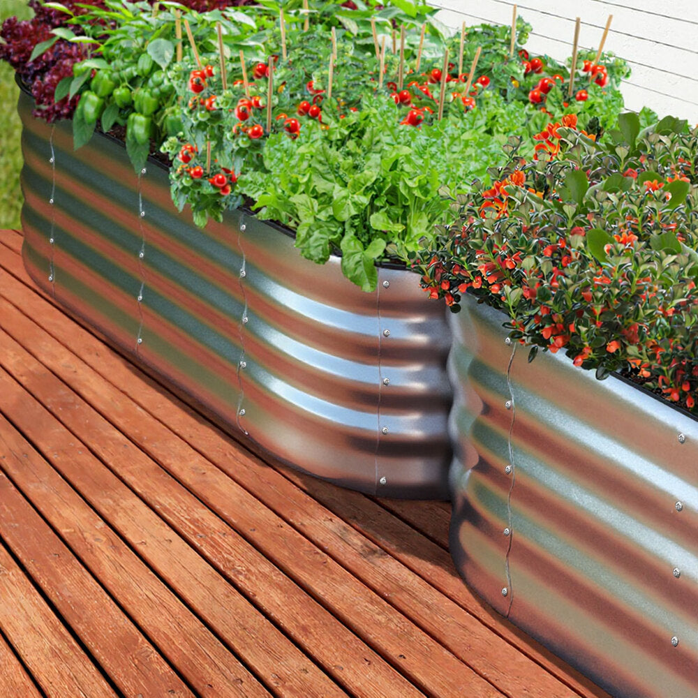 Livsip Outdoor Garden Bed Oval Galvanised Steel 160x80x42cm Silver-Garden Bed-PEROZ Accessories