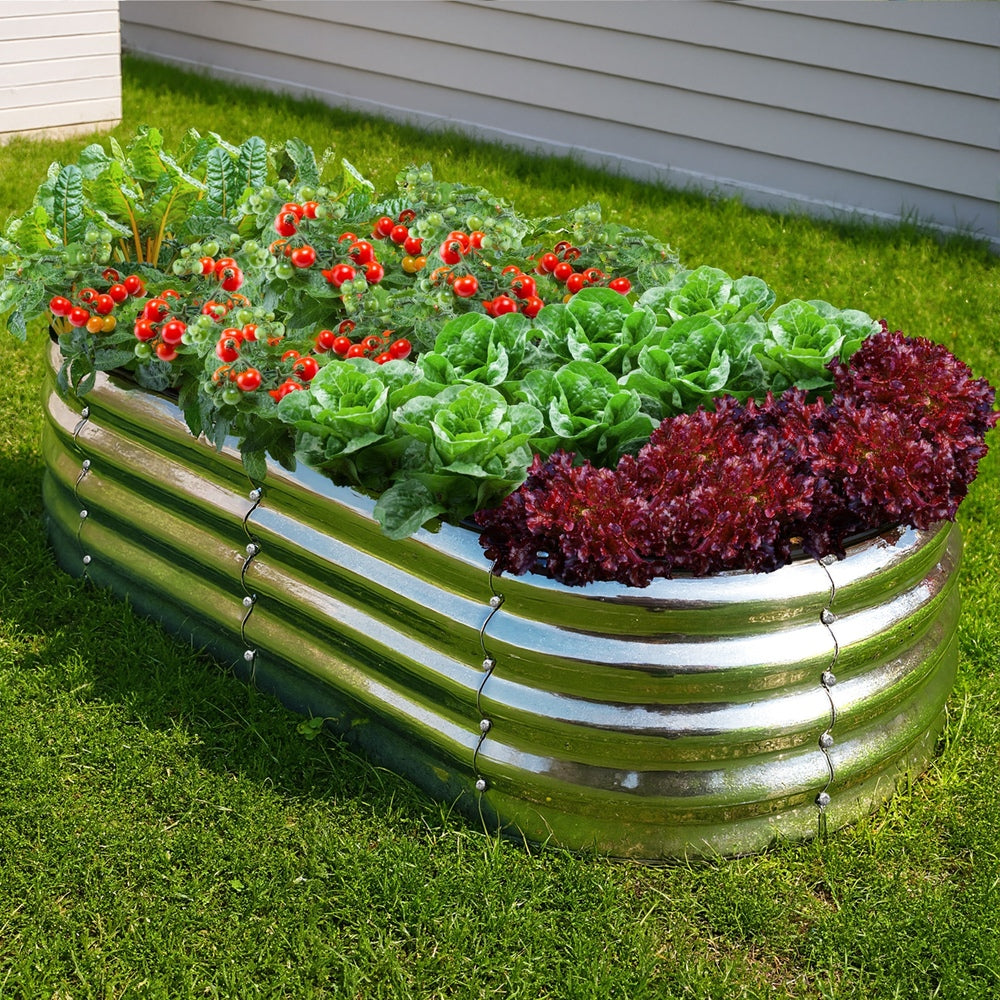Livsip Outdoor Garden Bed Oval Galvanised Steel 160x80x42cm Silver-Garden Bed-PEROZ Accessories