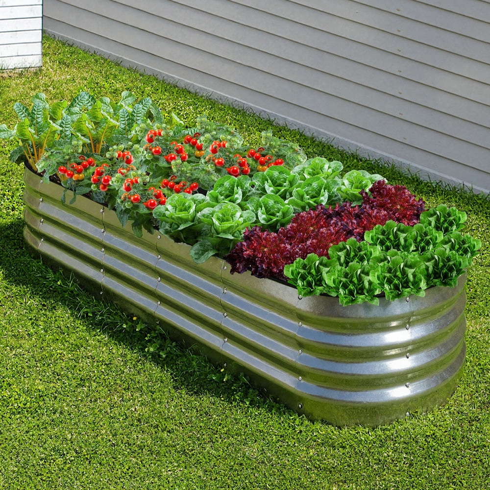 Livsip Outdoor Garden Bed Oval Galvanised Steel 240x80x42cm Silver-Garden Bed-PEROZ Accessories