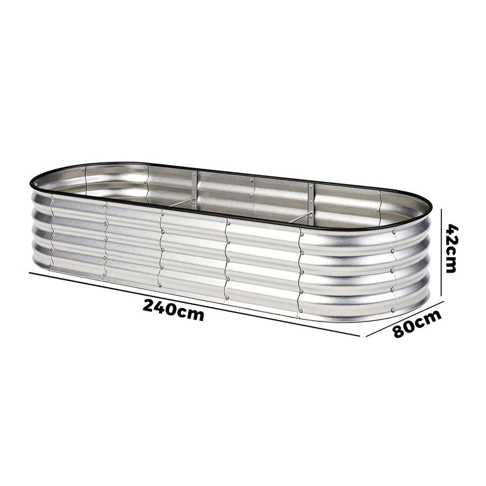 Livsip Outdoor Garden Bed Oval Galvanised Steel 240x80x42cm Silver-Garden Bed-PEROZ Accessories