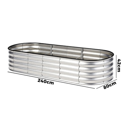 Livsip Outdoor Garden Bed Oval Galvanised Steel 240x80x42cm Silver-Garden Bed-PEROZ Accessories