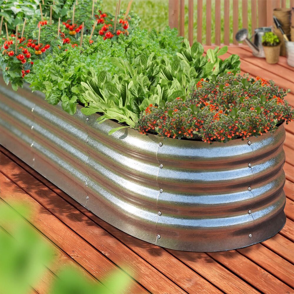 Livsip Outdoor Garden Bed Oval Galvanised Steel 240x80x42cm Silver-Garden Bed-PEROZ Accessories