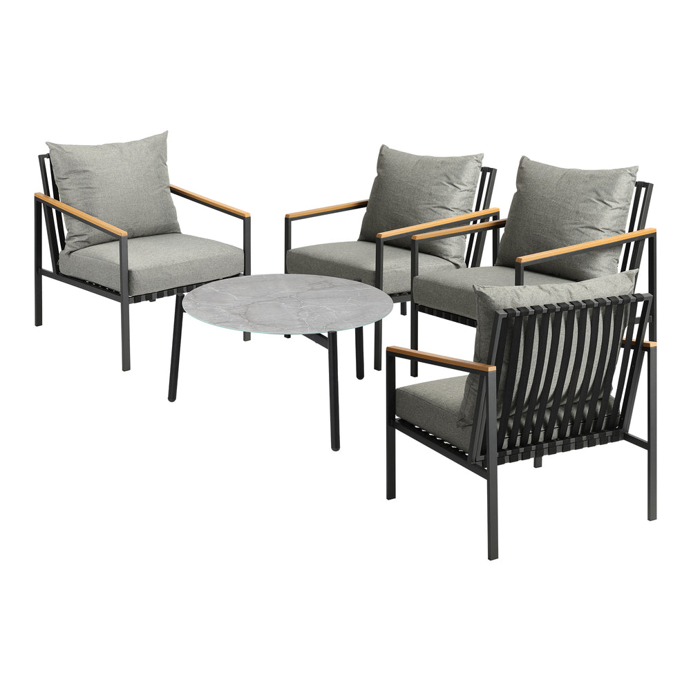 Livsip Outdoor Lounge Set Coffee Grey 70cm Table Chairs 5PCS-Outdoor Patio Set-PEROZ Accessories