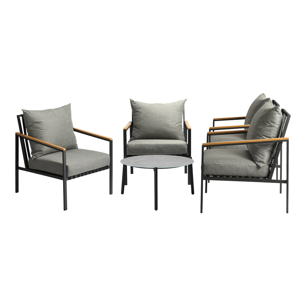 Livsip Outdoor Lounge Set Coffee Grey 70cm Table Chairs 5PCS-Outdoor Patio Set-PEROZ Accessories