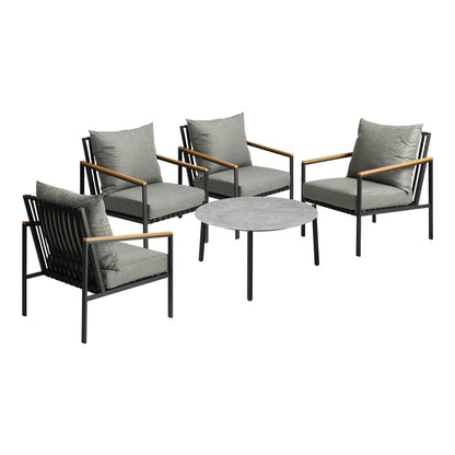 Livsip Outdoor Lounge Set Coffee Grey 70cm Table Chairs 5PCS-Outdoor Patio Set-PEROZ Accessories