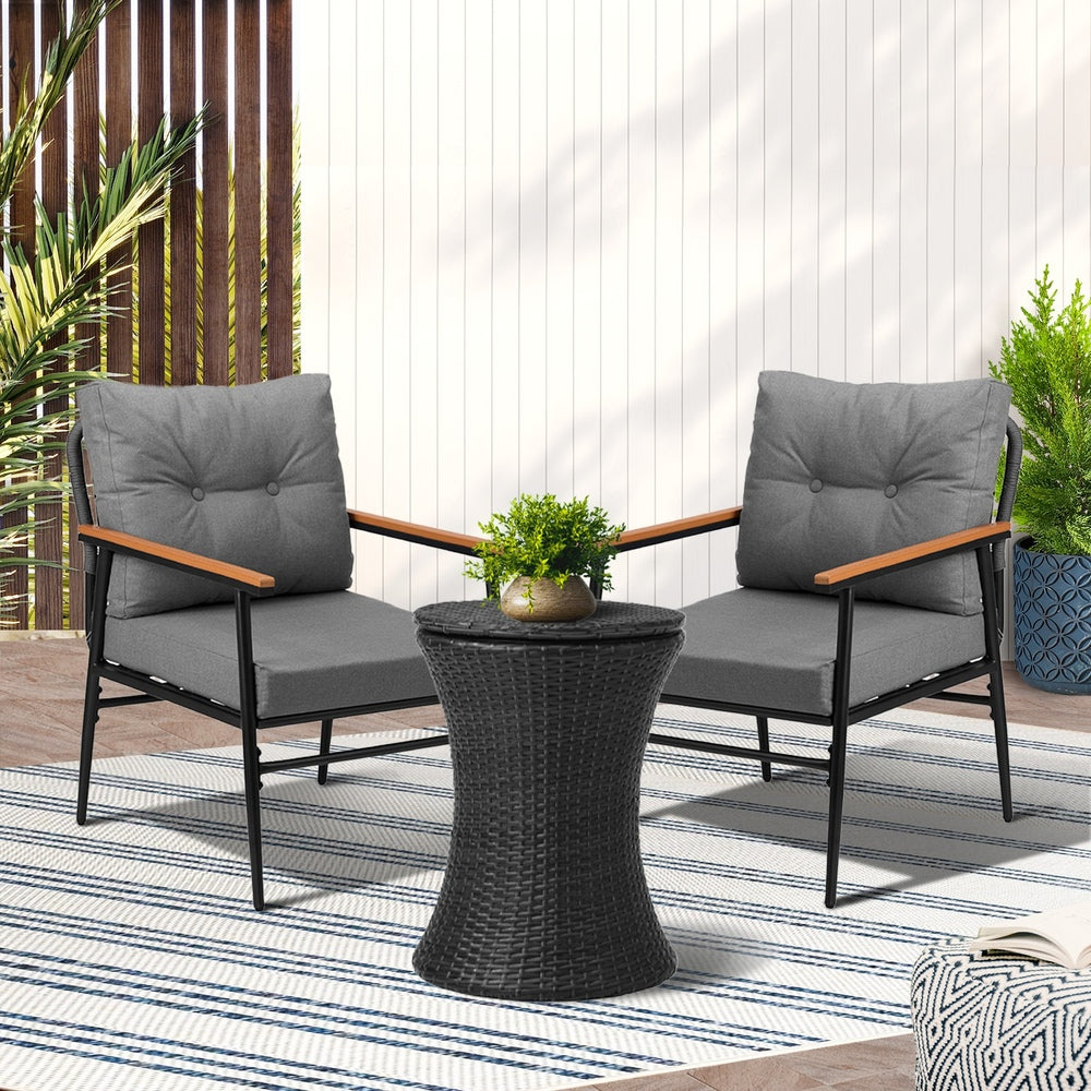 Livsip Outdoor Lounge Setting Ice Bucket Black Table 2 Seater-Outdoor Patio Set-PEROZ Accessories