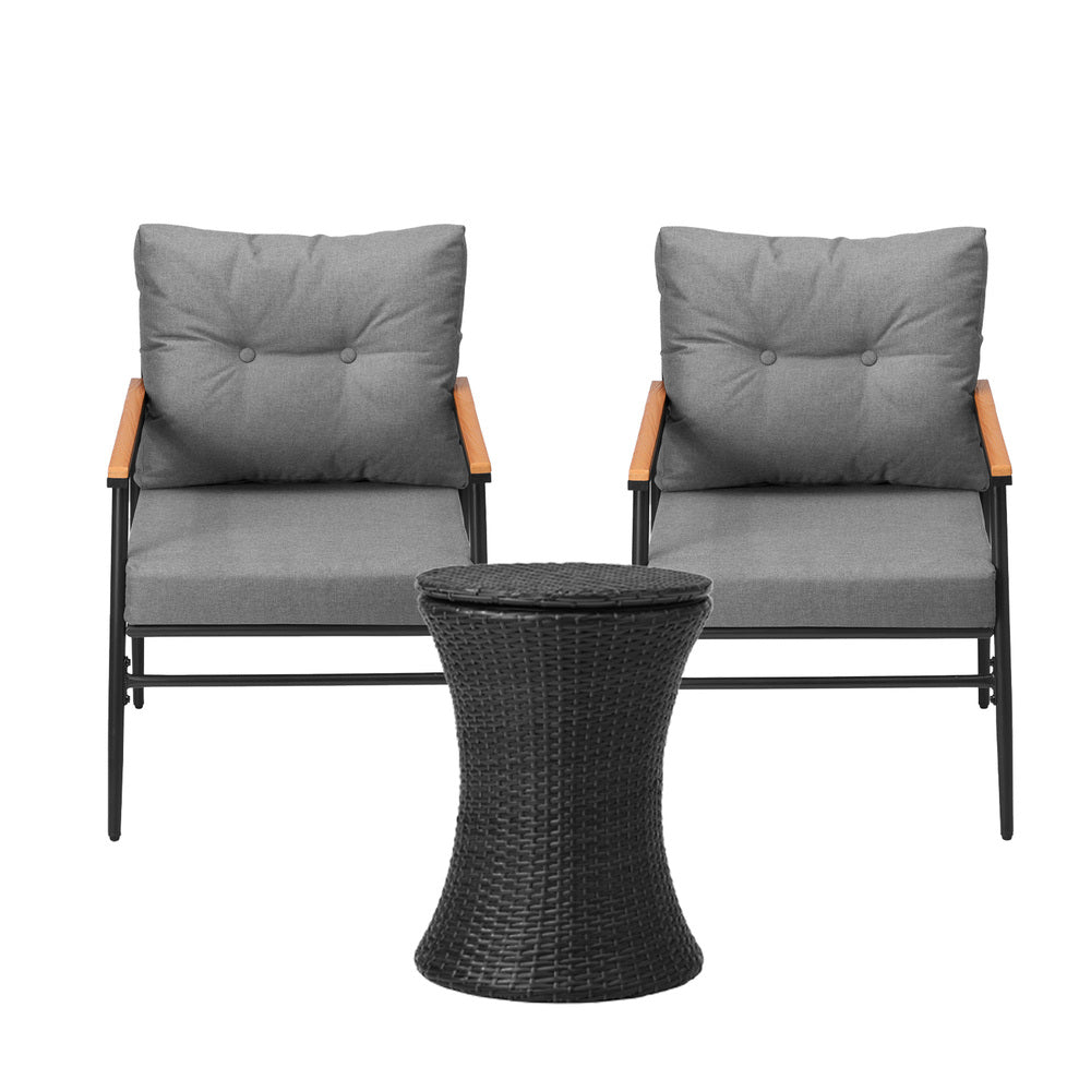 Livsip Outdoor Lounge Setting Ice Bucket Black Table 2 Seater-Outdoor Patio Set-PEROZ Accessories