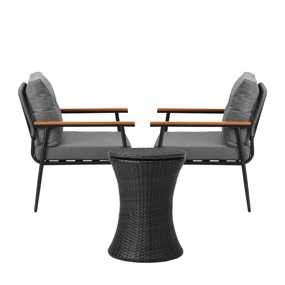 Livsip Outdoor Lounge Setting Ice Bucket Black Table 2 Seater-Outdoor Patio Set-PEROZ Accessories