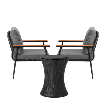 Livsip Outdoor Lounge Setting Ice Bucket Black Table 2 Seater-Outdoor Patio Set-PEROZ Accessories