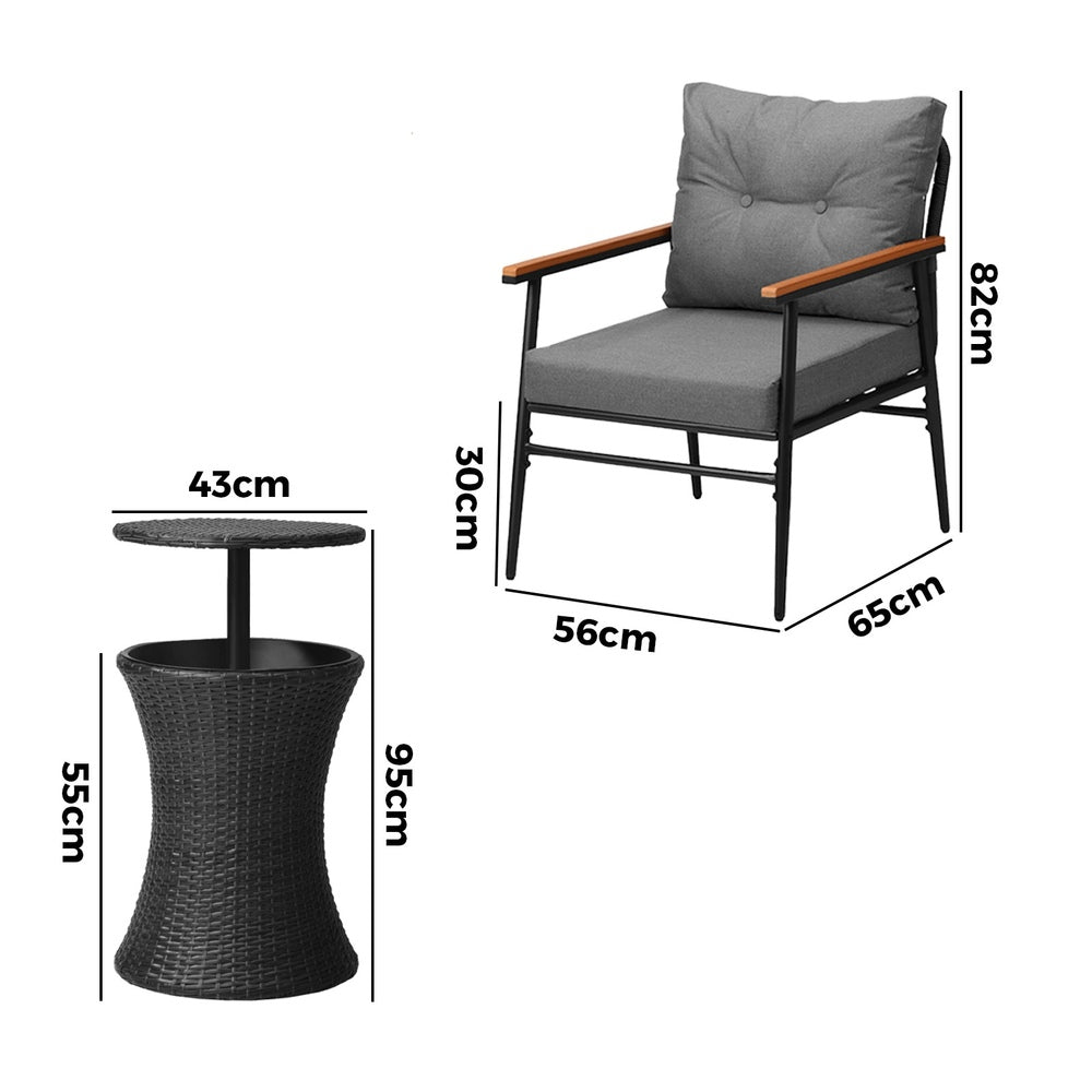 Livsip Outdoor Lounge Setting Ice Bucket Black Table 2 Seater-Outdoor Patio Set-PEROZ Accessories