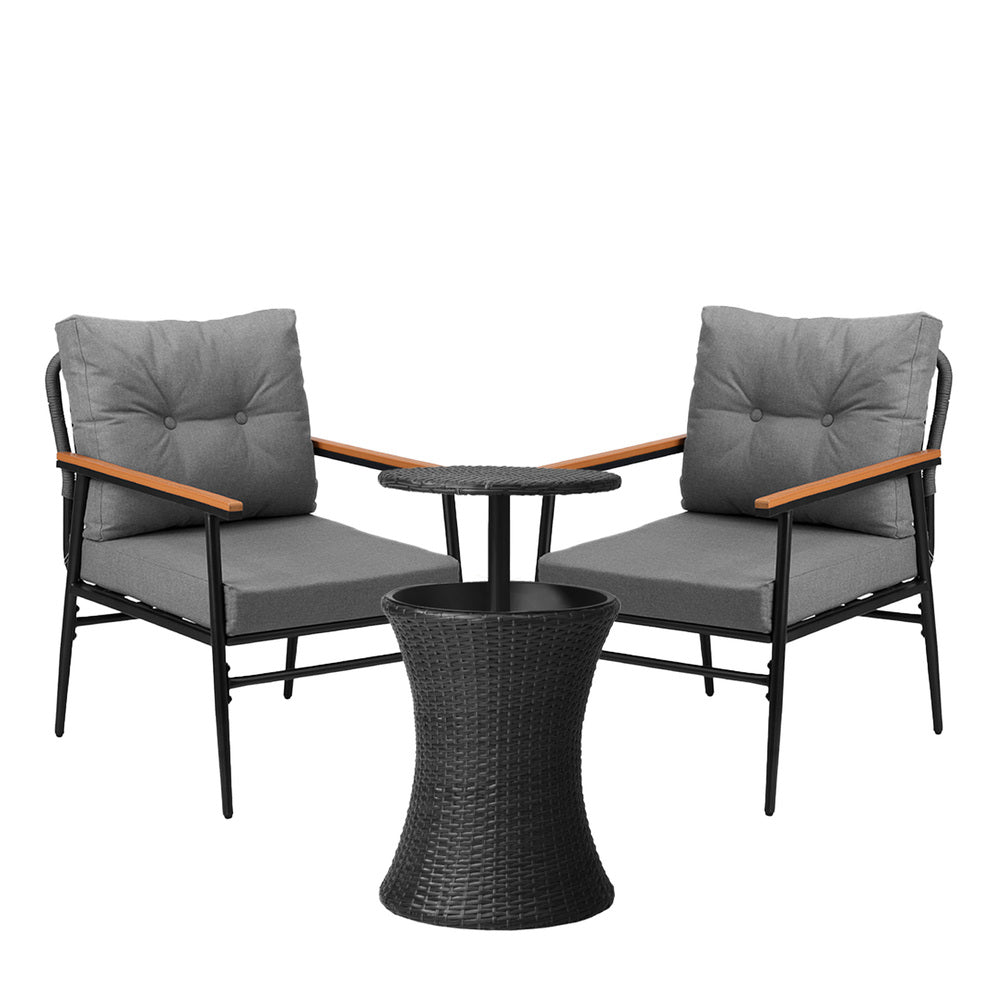 Livsip Outdoor Lounge Setting Ice Bucket Black Table 2 Seater-Outdoor Patio Set-PEROZ Accessories