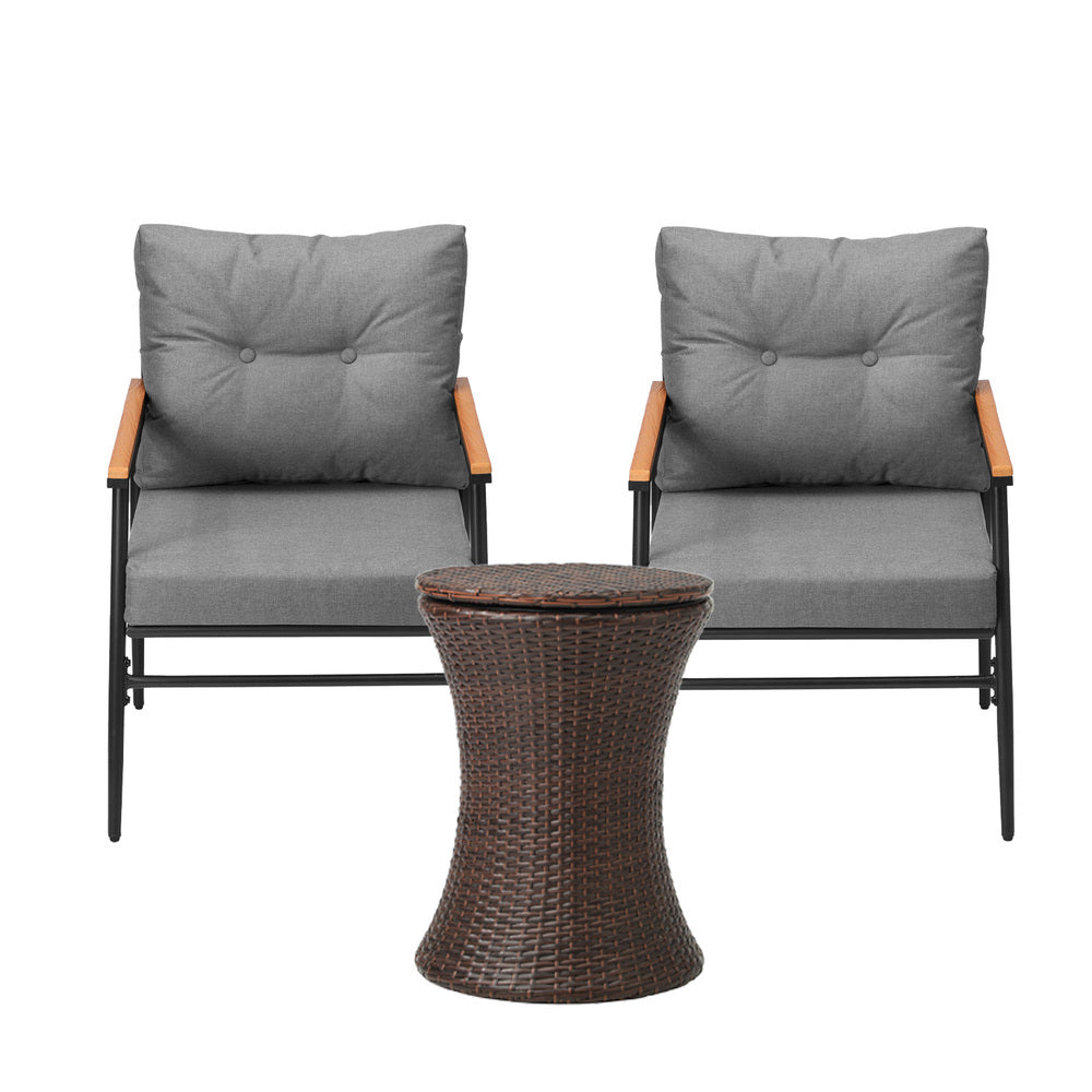 Livsip Outdoor Lounge Setting Ice Bucket Brown Table 2 Seater-Outdoor Patio Set-PEROZ Accessories