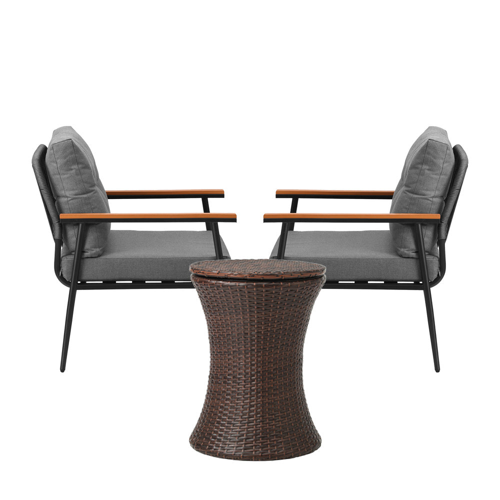 Livsip Outdoor Lounge Setting Ice Bucket Brown Table 2 Seater-Outdoor Patio Set-PEROZ Accessories