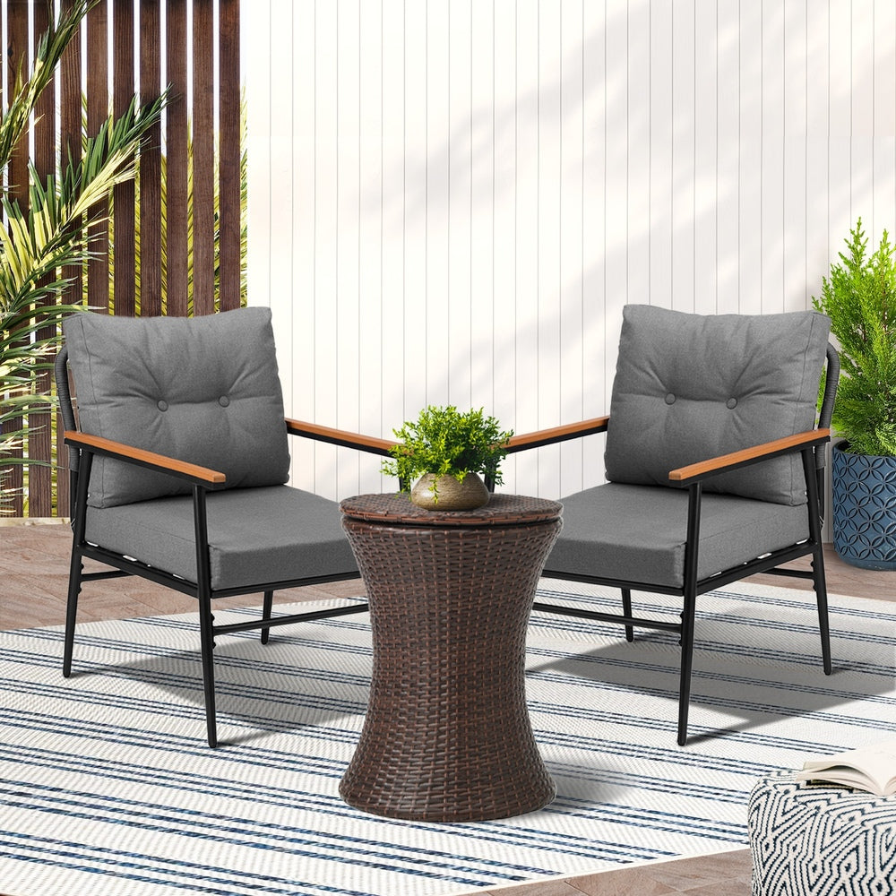 Livsip Outdoor Lounge Setting Ice Bucket Brown Table 2 Seater-Outdoor Patio Set-PEROZ Accessories