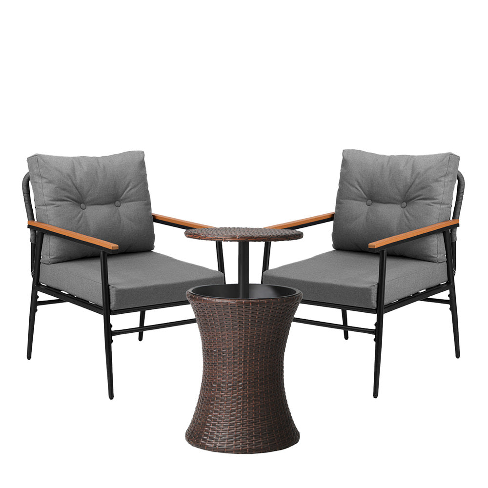 Livsip Outdoor Lounge Setting Ice Bucket Brown Table 2 Seater-Outdoor Patio Set-PEROZ Accessories