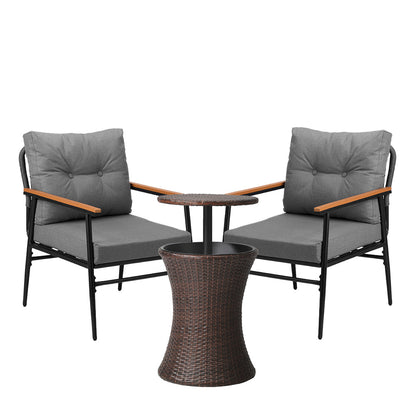 Livsip Outdoor Lounge Setting Ice Bucket Brown Table 2 Seater-Outdoor Patio Set-PEROZ Accessories