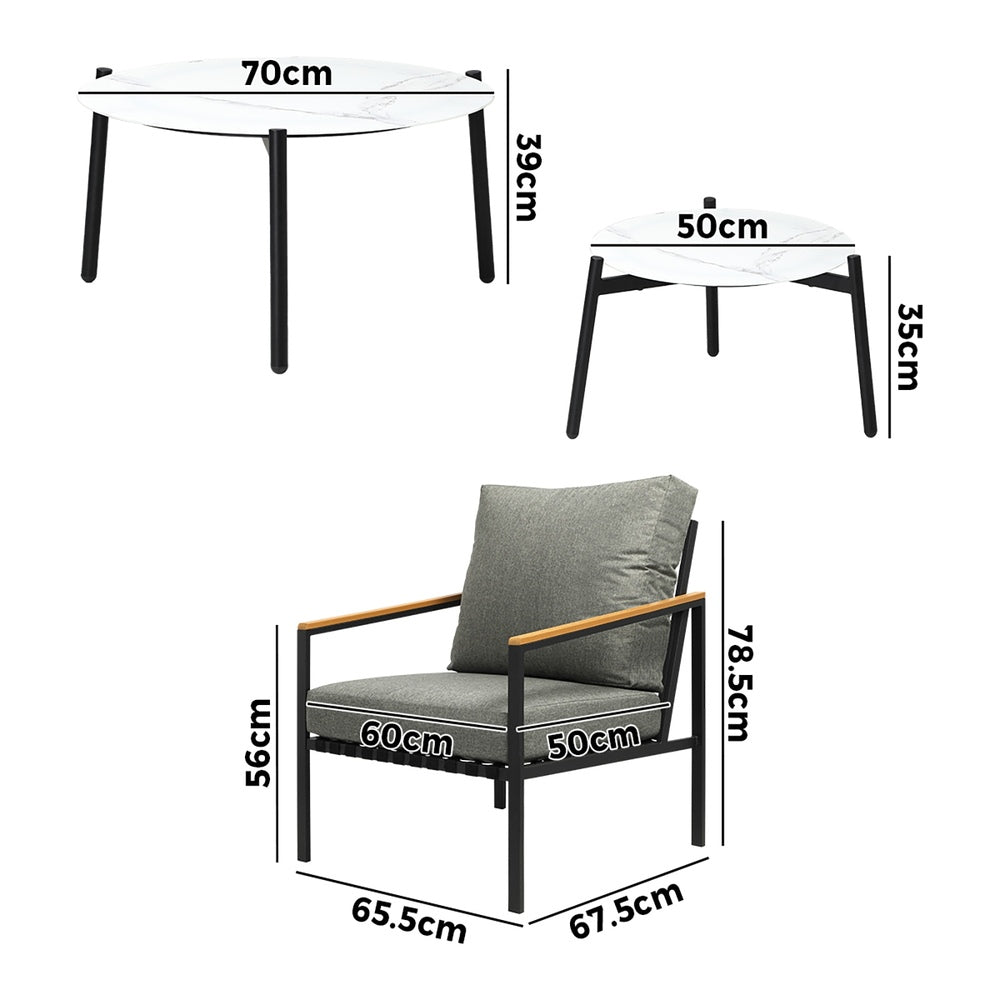 Livsip Outdoor Patio Lounge Set White 50/70cm Coffee Table Set Chairs-Outdoor Patio Set-PEROZ Accessories