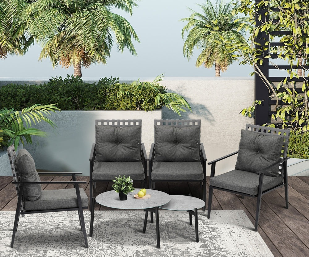 Livsip Outdoor Patio Set 2pc Grey Table Sets 4pc Rattan Black Chairs-Outdoor Patio Set-PEROZ Accessories