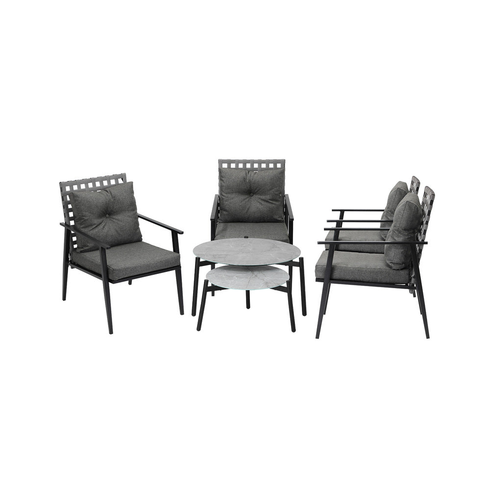 Livsip Outdoor Patio Set 2pc Grey Table Sets 4pc Rattan Black Chairs-Outdoor Patio Set-PEROZ Accessories
