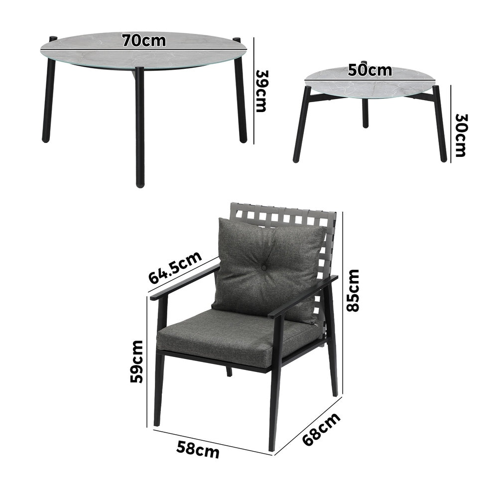 Livsip Outdoor Patio Set 2pc Grey Table Sets 4pc Rattan Black Chairs-Outdoor Patio Set-PEROZ Accessories